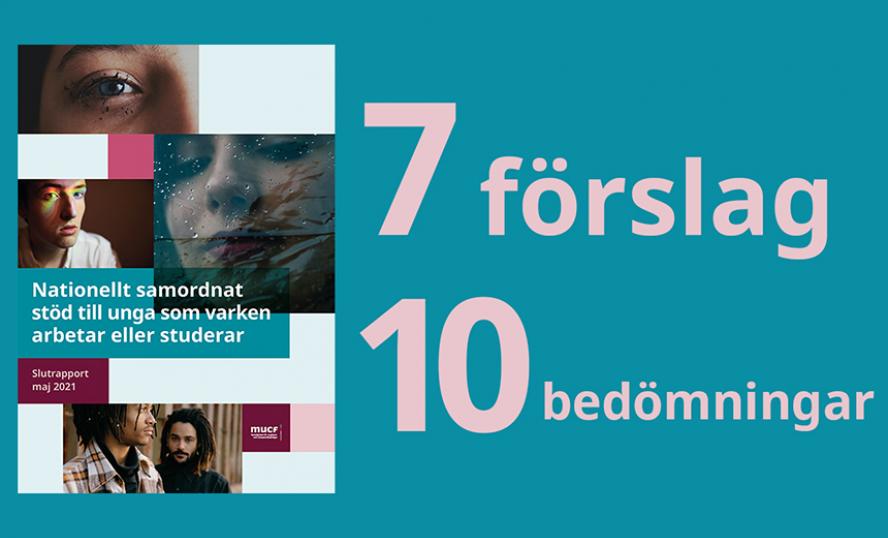 Grafik med omslaget på rapporten Nationellt samordnat stöd för unga som varken arbetar eller studerar