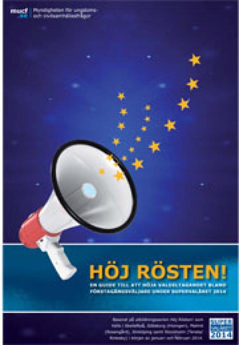 Illustration föreställande megafon som ropar ut gula EU-stjärnor