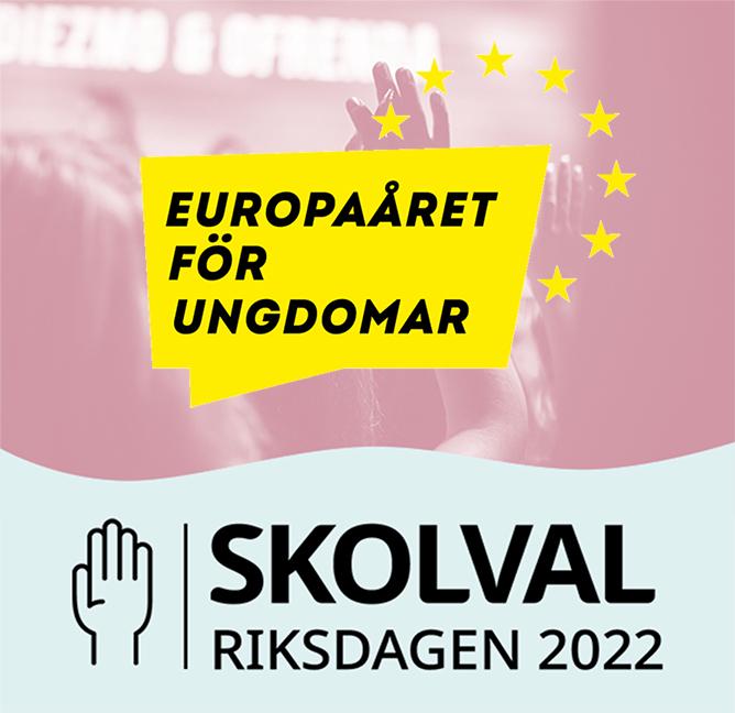 Logga för Skolval 2022 tillsammans med logga för Europaåret för ungdomar