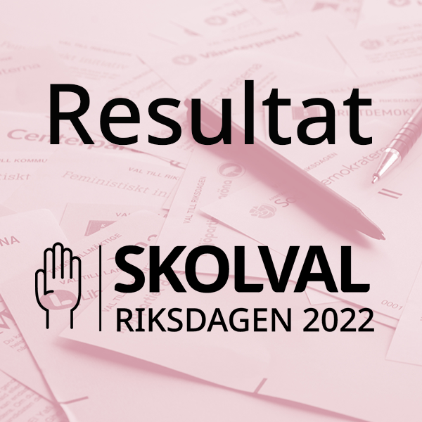 Skolvals logga med valsedlar i bakgrunden