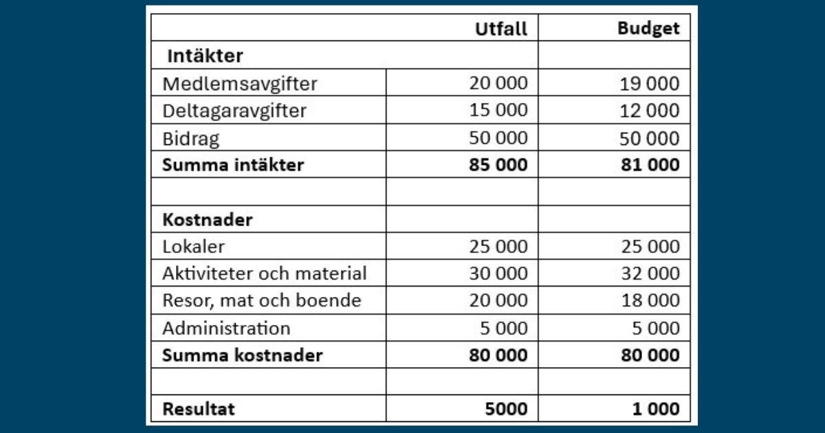 Exempel på hur en enkel resultatrapport kan se ut