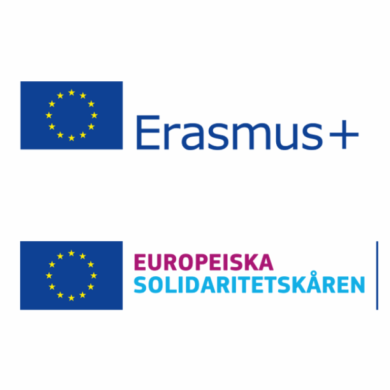 Logotyper Erasmus+ och Europeiska solidaritetskåren.
