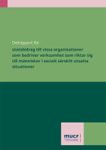 Framsida på elrapport för statsbidrag till vissa organisationer som bedriver verksamhet som riktar sig till människor i socialt särskilt utsatta situationer